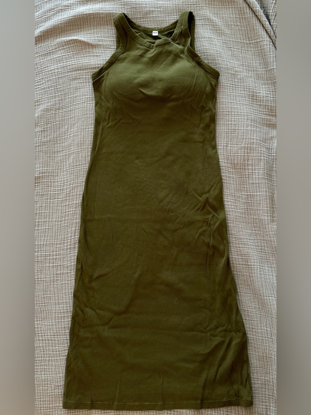 Uniqlo Olive Green Ribbed Midi Tank Dress